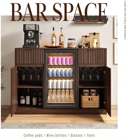 Mini Fridge Cabinet, Coffee Bar Cabinet with Fridge Space, Walnut - Image 3