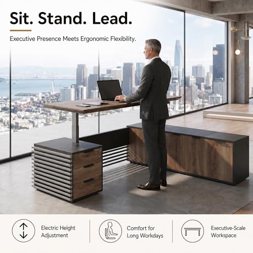 86.6" Executive Standing Desk with Locking Drawers and Charging Station - Image 3