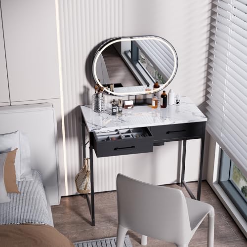Pamray 32 Inch Small Computer Desk with 2 Drawers for Bedroom Study Writing Home Office Table for Small Spaces Marble - Image 2