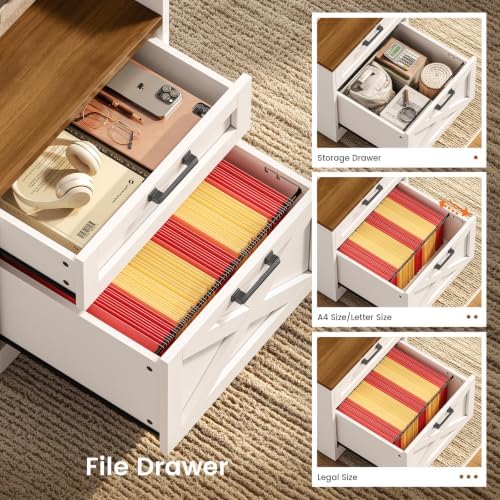 SEDETA 63" Farmhouse Office Desk with 5 Drawers, White and Brown - Image 4