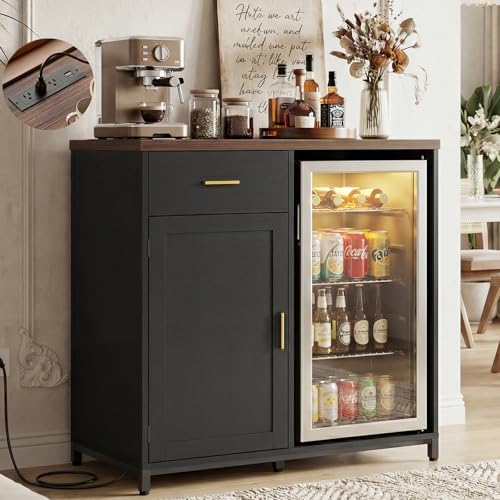 Unikito Coffee Bar Cabinet with Mini Fridge Space & Power Outlet, Black by Unikito