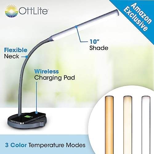 OttLite Stretch LED Desk Lamp with Wireless Charging, Grey - Image 2