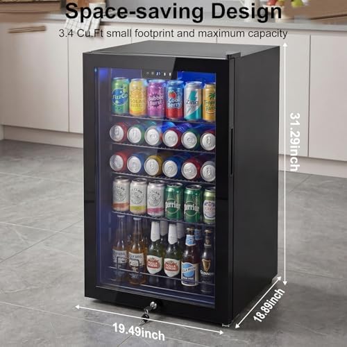20 Inch Beverage Refrigerator, Mini Fridge with Glass Door for Soda Beer–130 Can Small Fridge for Home Office Bar, 3.4 Cu.Ft Drink Cooler with Reversible Door, Digital Temperature Control,Black - Image 5