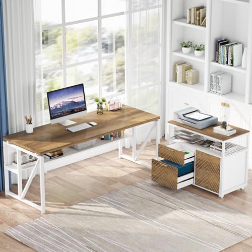 Tribesigns L Shaped Desk with Drawer,63" Executive Computer Desk and lateral File Cabinet, 2 Piece Home Office Furniture for Hanging File, Cabinet with Doors - Image 6