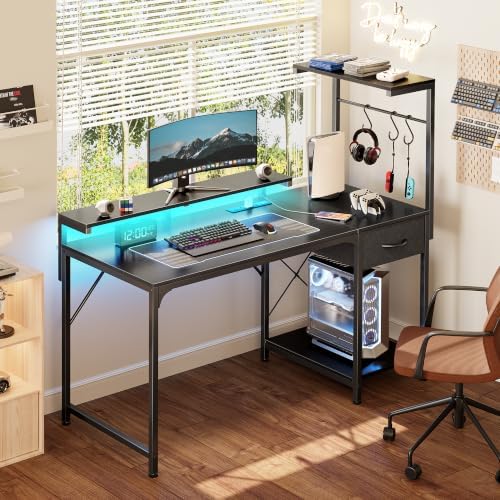 PRAISUN 39.4 Inch Gaming Desk with LED Lights & Power Outlets - Image 2