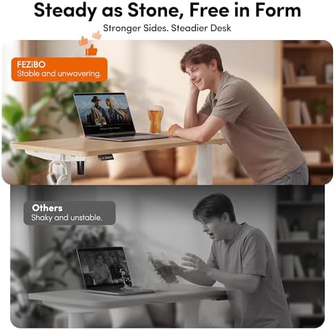 FEZIBO 55 x 24 Inchs Electric Standing Desk, Height Adjustable, Sit Stand Up, Computer Office Desk with Splice Board, White Frame/Maple Top - Image 6
