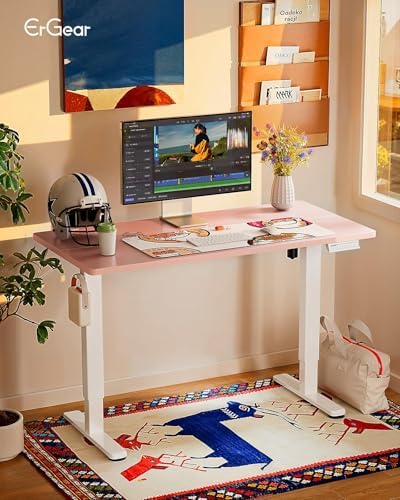 ErGear Height Adjustable Electric Standing Desk, 32 x 19 Inches Sit Stand up Desk, Memory Computer Home Office Desk, Pink - Image 2