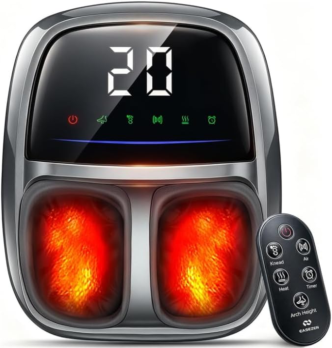 EaseZen Foot Massager with Heat, Upgraded Adjustable Arch Lift & Large LED Touchscreen, Deep Kneading Shiatsu Foot Massager for Neuropathy, Plantar Fasciitis Relief, High Arch & Elderly (Pale Gray) by EaseZen