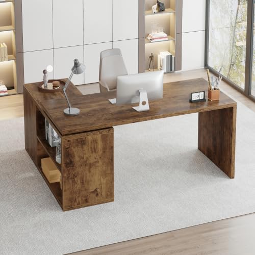 HSH L Shaped Desk with Storage, Home Computer Desk, Rustic Brown, 55 Inch - Image 2