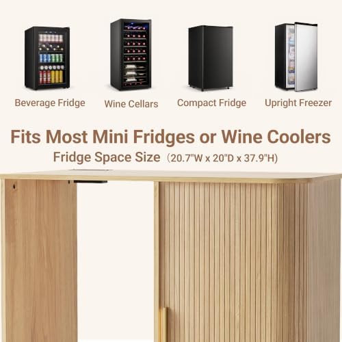 Seang Coffee Bar Cabinet with Mini Fridge Space,Natural - Image 3