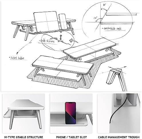 Fenge Monitor Stand Riser, Wooden Desk Shelf with 2-Tier Storage - Image 5