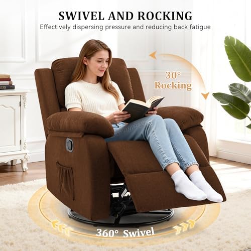 Korser Recliner Chair, 360 Swivel Rocker Chair for Adults, Small Rocking Recliner for Small Spaces, Upholstered Fabric Glider Recliner Nursery - Image 3