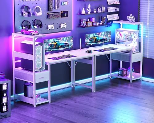 Casaottima 48'' Gaming Desk with LED Lights & CPU Stand, White - Image 2