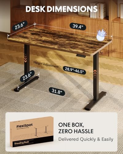 FLEXISPOT EN1 40"x24" One-Piece Standing Desk, Rustic (Black Frame) - Image 5