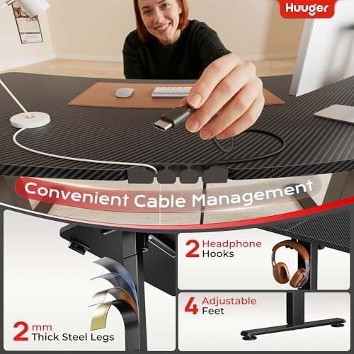 Huuger 55 X 24 Inch Electric Standing Desk with Power Outlets and USB-C Port, Height Adjustable Desk, Sit Stand Desk for Home Office, Computer & Gaming Desk, Stable Steel Frame, Carbon Black - Image 6