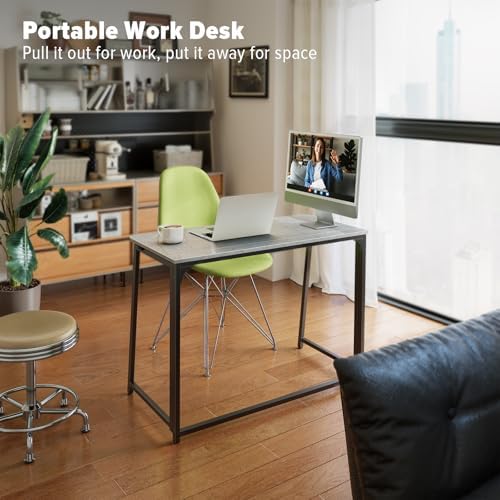WOHOMO Folding Desk, 39.4" Foldable Computer Table for Small Spaces, Grey - Image 7