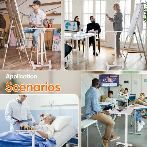 Monomi Mobile Folding Desk, Metal Furniture Small Sit-Stand Height Adjustable Rolling Laptop Desk, Space-Saving Portable Desk with Wheels for Home Office Craft & Study, White - Image 6