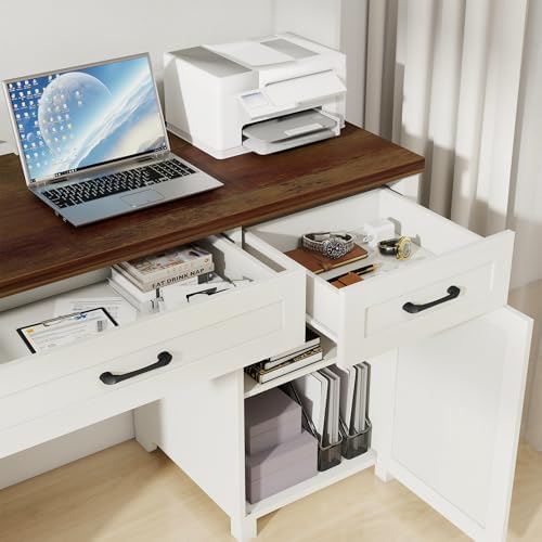 Vabches Farmhouse 67" H Executive Desk with Hutch & 5 Drawers, Unique White - Image 6