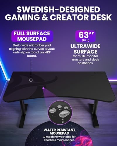 Arozzi Arena Ultrawide Curved Gaming Desk Dark Grey - Image 2
