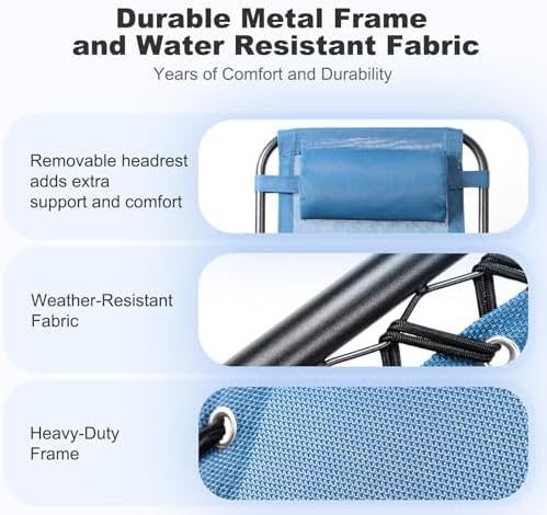 Nazhura Set of 2 Relaxing Recliners Patio Chairs Adjustable Steel Mesh Zero Gravity Lounge Chair Beach Chairs with Pillow and Cup Holder (Sky Blue) - Image 5