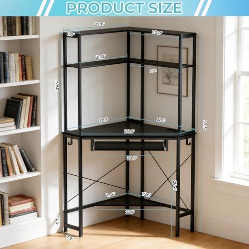 Corner Desk with Hutch and LED Light, Keyboard Tray, Carbon Black - Image 2