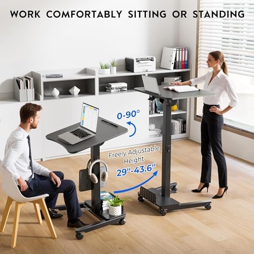 BONTEC Mobile Standing Desk, Adjustable Height, 23.6 x 20.5 Inch, Black - Image 3
