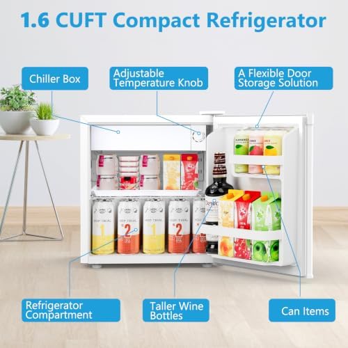 Electactic 1.7 Cu.ft Mini Fridge, Compact Refrigerator, Single Reversible Door, Ultra Quiet, Energy Efficient for Office, Dorm, Bedroom, Apartment, White - Image 6