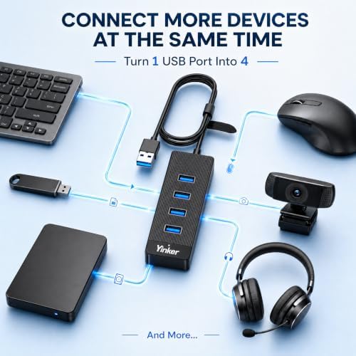10FT 4‑Port USB 3.0 Hub Long Cable, 5Gbps High Speed USB Extender with USB‑C Power in Port (5V/2A), USB Extension Cable Multiport Adapter for PC, Laptop, Desktop, Keyboard, Mouse, Flash Drive - Image 2