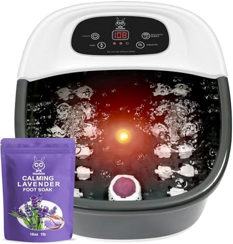 Foot Spa Bath Massager with Heat Bubbles and Vibration Massage and Jets, 16 OZ Calming Lavender Foot Soak with Epsom Salt, Foot Soaker with Red Light, 22 Massage Rollers, Adjustable Temp - Black by Unknown