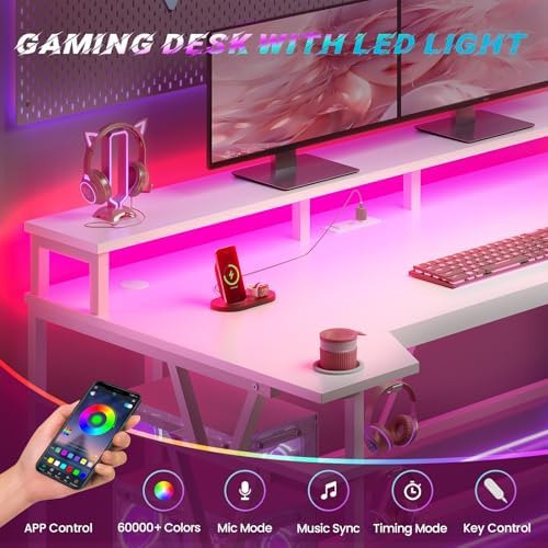 SEDETA Gaming Desk 70.8'' with LED Lights, Storage Shelves,Power Outlets - Image 6