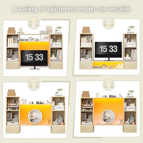 REIBII 47.2" Desktop Bookshelf, 6 Shelves & 2 Drawers, LED Lights, Natural - Image 6
