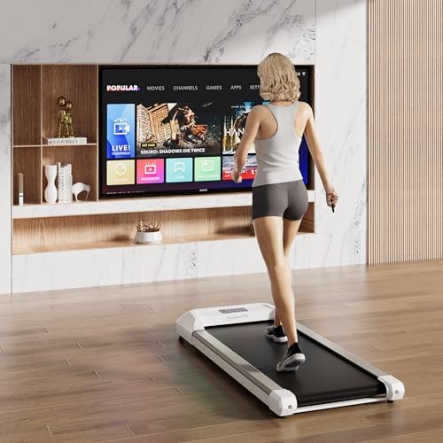 GYMAX Walking Pad, 2.25HP Under Desk Treadmill with LED Display, Remote Control & 7-Layer Belt, Compact Portable Jogging Running Machine for Home Office Small Space - Image 2