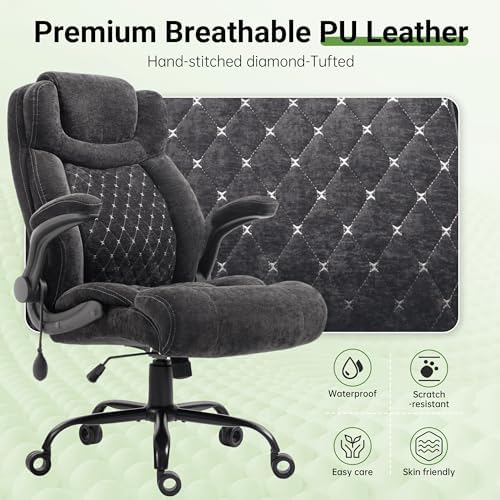 Office Chair, Big and Tall Executive Chair with Air-Lumbar Support, Breathable Desk Computer Chair with Adjustable Flip-up Armrests, Wide Cushion Seat Swivel Home Office Chair - Image 6