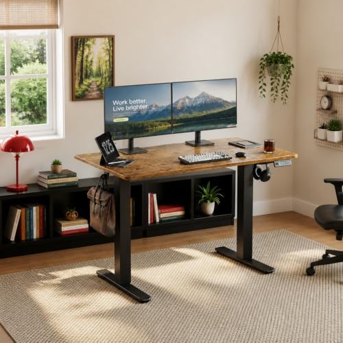 Claiks Electric Standing Desk 55x24 Inch Adjustable Desk, Rustic Brown - Image 2