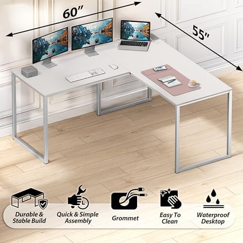 SHW Mission 55 x 60 L-Shape Home Office Computer Desk, White - Image 4