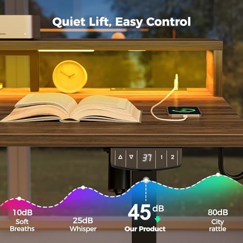 Klicelor Electric Standing Desk with Shelf, 55 Inch Height Adjustable Desk with Power Outlets & LED, Sit Stand Up Table with Monitor Stand, Computer Workstation for Home Office, Dark Walnut - Image 7