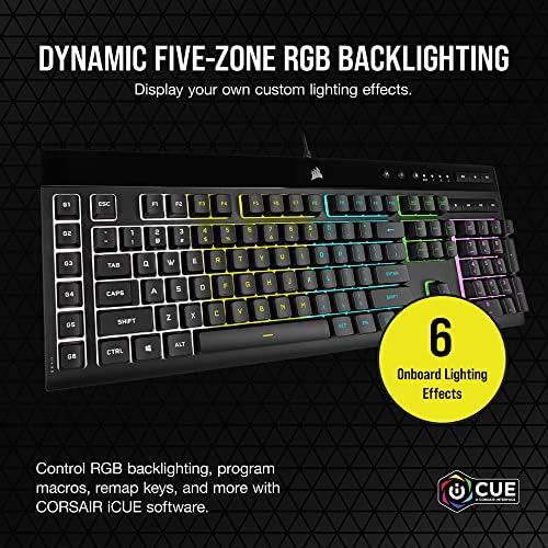 Corsair K55 PRO LITE RGB Wired Membrane Gaming Keyboard (5-Zone Dynamic RGB Backlighting, Six Macro Keys with Stream Deck Integration, IP42 Dust and Spill Resistant, Dedicated Media Keys) Black - Image 3