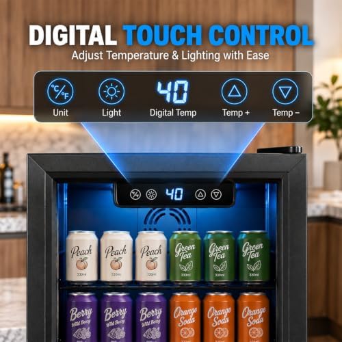 Beverage Refrigerator, 3.2 Cu.Ft Mini Fridge with Glass Door & Air Cooling, and Electronic Temperature Control for Beer, Wine, Soda, Compact Drink Fridge for Home, Office, Bar (3.2 Cu.Ft) - Image 6