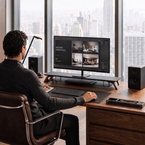 42.5''Dual Monitor Stand Riser for 2 Monitors with Acacia Wood, Black - Image 3