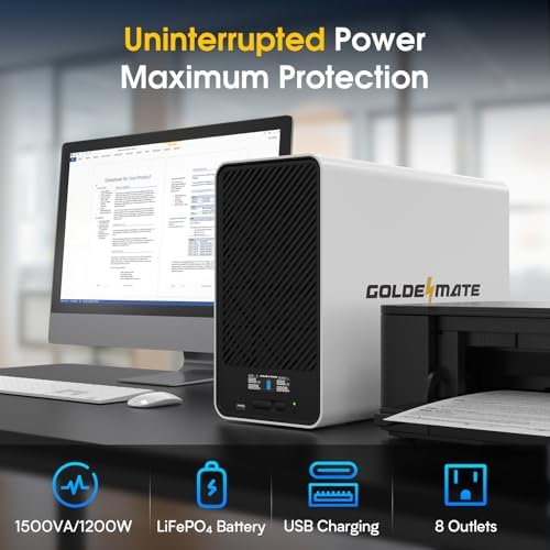 GOLDENMATE 1500VA/1200W Lithium UPS Battery Backup & Surge Protector, White - Image 2
