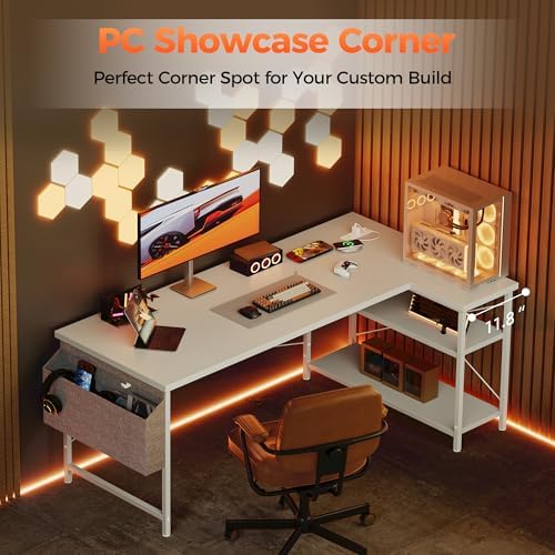 Mericonia 55 inch L Shaped Gaming Desk, Large Corner Desk with Shelves - Image 3
