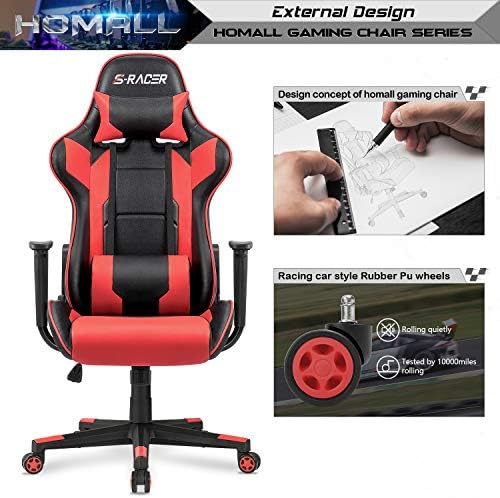 Homall Gaming Chair, Office Chair High Back Computer Chair Leather Desk Chair Racing Executive Ergonomic Adjustable Swivel Task Chair with Headrest and Lumbar Support (Red) - Image 7