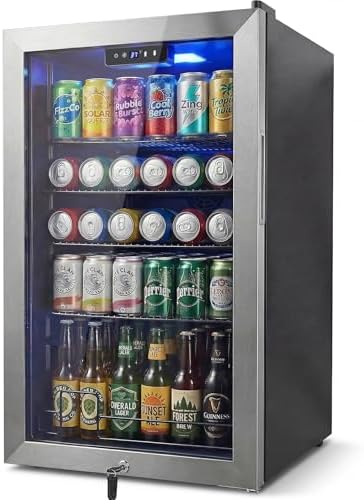 20 Inch Beverage Refrigerator, Mini Fridge with Glass Door for Soda Beer– 130 Can Small Fridge for Home Office Bar, 3.4 Cu.Ft Drink Cooler with Reversible Door, Digital Temperature Control by Velieta-SpecialistinFridge