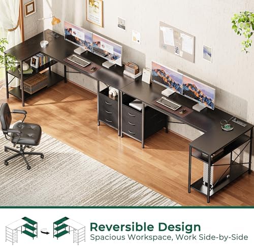 Huuger L Shaped Office Desk with Power Outlets & 3 Drawers - Image 4