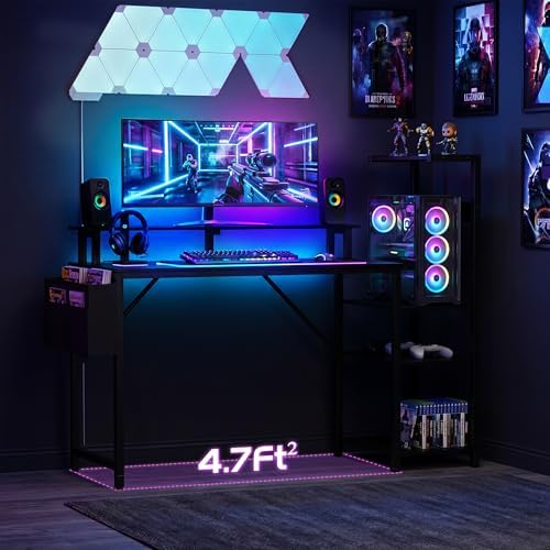 Gaming Desk 47 Inch Computer Table with Storage Shelves & Monitor Stand - Image 2