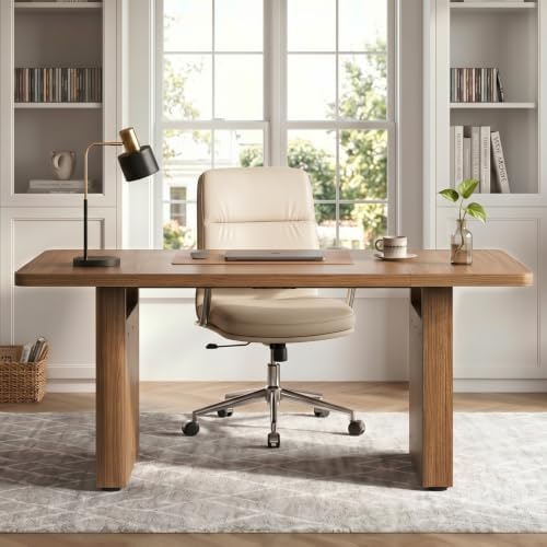 Bestier 63 Inch Wood Executive Desk, Fluted Office Desk Writing Table Brown - Image 6