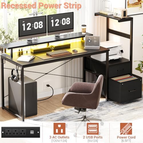 Aheaplus 59" Gaming Desk with RGB LED & Power Outlet &PC Case/Printer Stand - Image 5