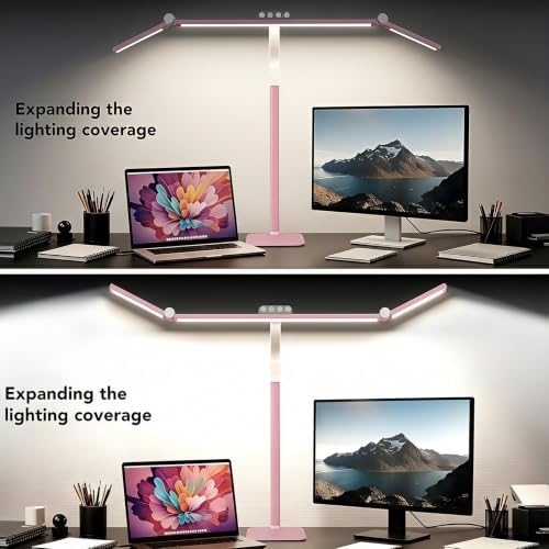 LED Desk Lamp for Home Office with Base, 28.2" Adjustable Gooseneck Swing Arm Bright Desk Light, Dimmable Architect Table Lamp for Desktop Computer Light, Reading, Study, Workbench（Pink） - Image 2
