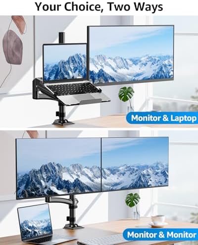 MOUNTUP Laptop and Monitor Desk Mount, Laptop Tray for Max 17" Notebook, Monitors Arm Fits up to 32" Monitor, Laptops Arm Holds 4.4-22lbs, 2-in-1 Tall Laptops Mount with Clamp/Grommet - Image 3