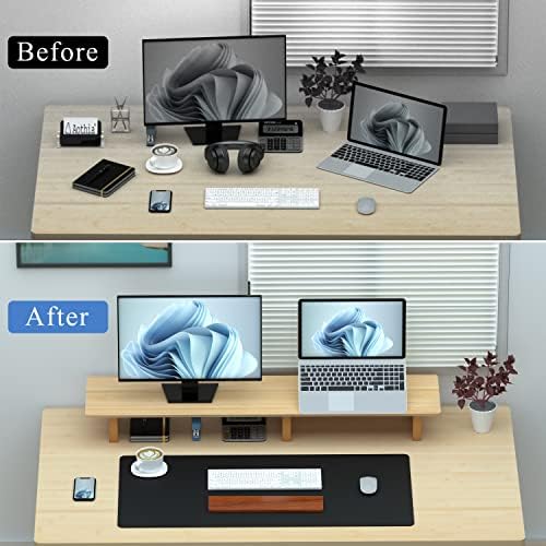 Aothia 43 inch Oak Solid Wood Dual Monitor Stand for Desk, Cork Legs - Image 6